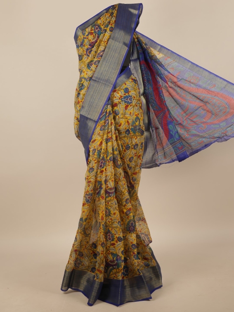 Pothys Yellow & Blue Ethnic Motifs Zari Saree