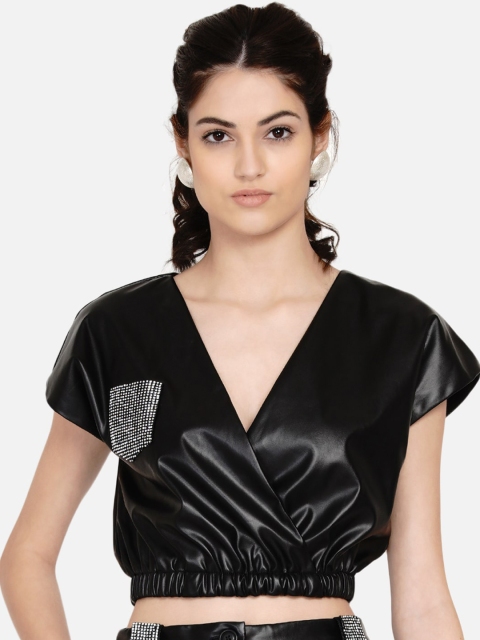 Samshek Black & Silver-Toned Embellished Extended Sleeves Leather Blouson Crop Top
Samshek Black & Silver-Toned Embellished Extended Sleeves Leather Blouson Crop Top