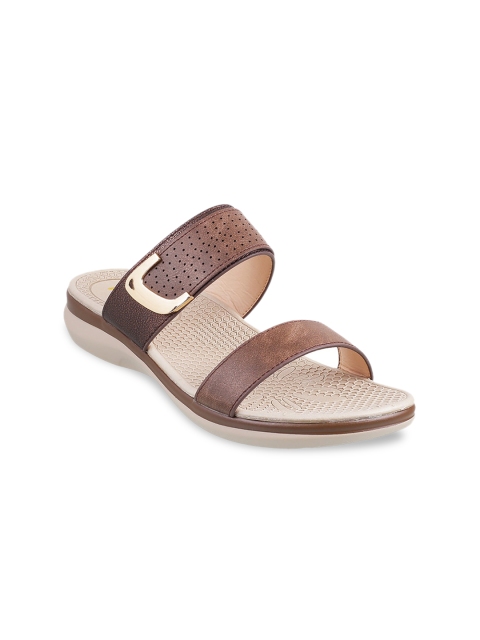 Mochi Women Brown Open Toe Flats with Buckles