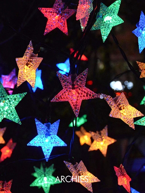 Archies Multicoloured Glass Quirky Decorative LED Star Lights, Multi