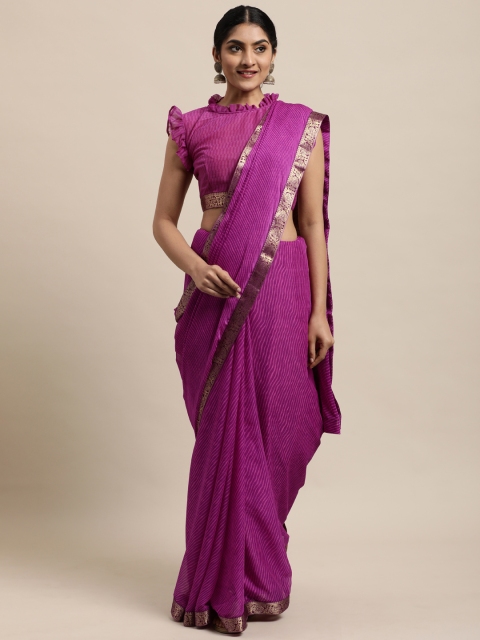 Satrani Purple Leheriya Pure Chiffon Saree