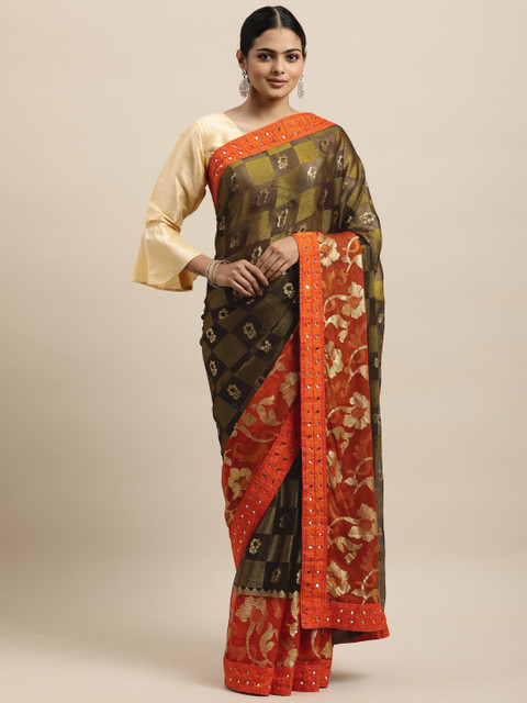 Mitera Black & Gold-Toned Ethnic Motifs Embroidered Lace Brasso Saree With Mirror Work
Mitera Black & Gold-Toned Ethnic Motifs Embroidered Lace Brasso Saree With Mirror Work