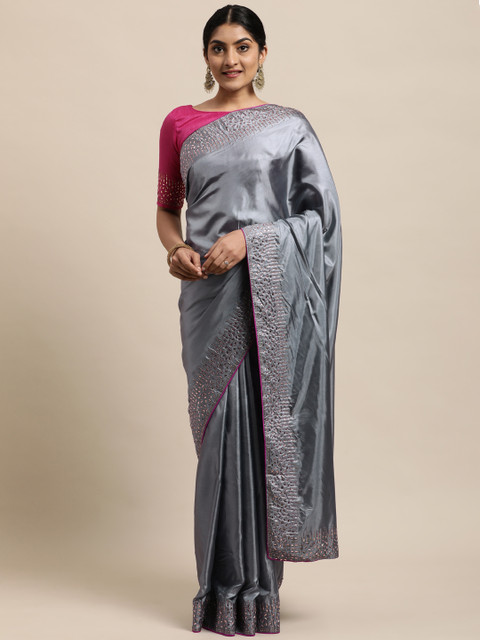 Mitera Grey Solid Saree With Embellished Border
Mitera Grey Solid Saree With Embellished Border