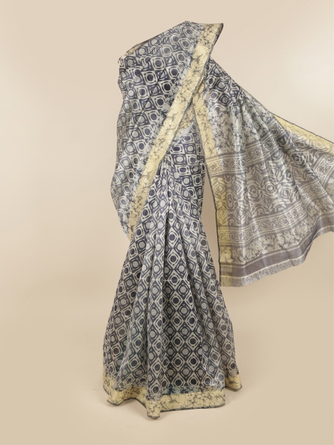 Pothys Navy Blue & Beige Saree