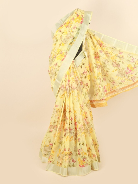 Pothys Yellow & Pink Floral Saree
