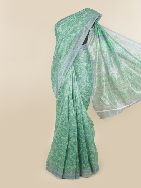 Pothys Green & Blue Floral Saree