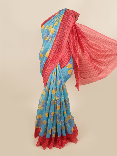 Pothys Blue & Red Floral Saree