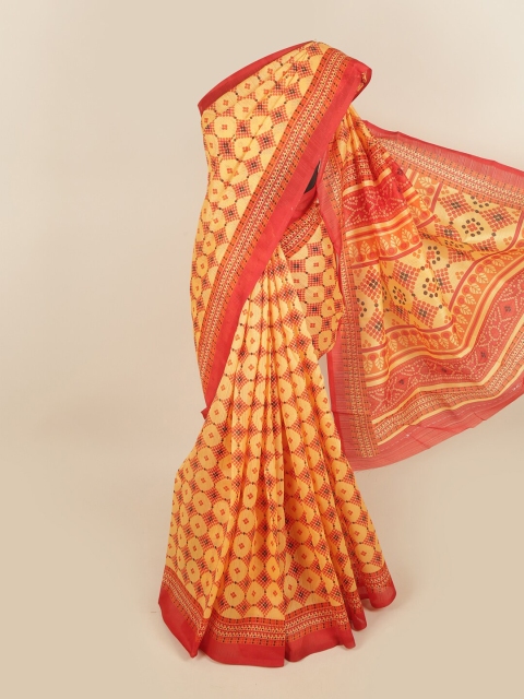 Pothys Orange & Red Printed Saree