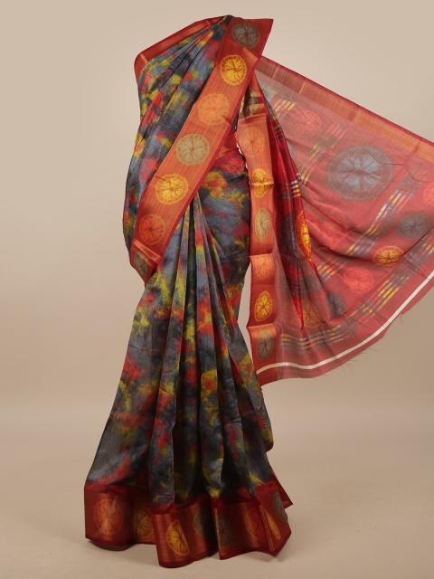 Pothys Grey & Red Abstract Printed Saree