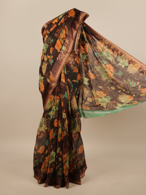 Pothys Brown & Orange Floral Saree