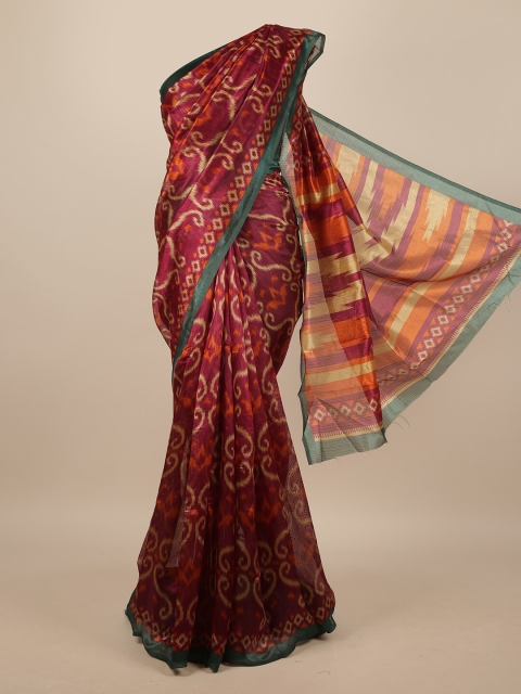 Pothys Burgundy & Beige Ethnic Motifs Saree