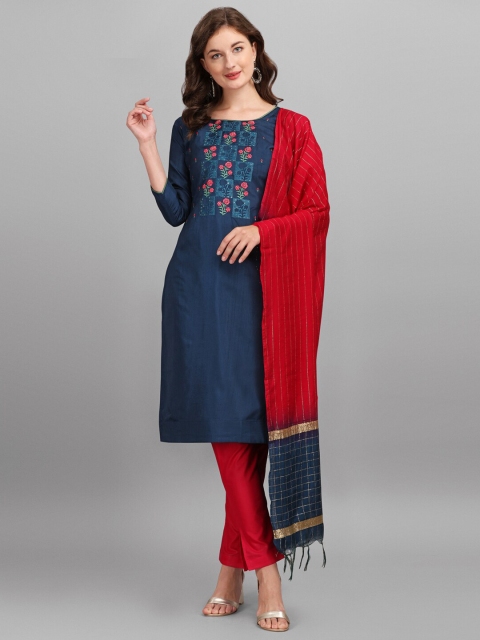 mf Navy Blue & Red Embroidered Unstitched Dress Material With Embellished Dupatta
mf Navy Blue & Red Embroidered Unstitched Dress Material With Embellished Dupatta