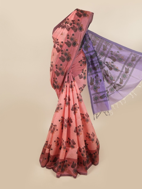 Pothys Pink Floral Pure Cotton Saree