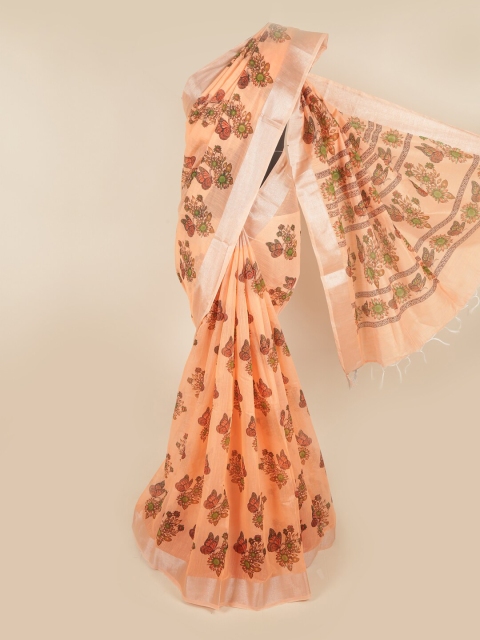 Pothys Orange & Green Floral Printed Zari Pure Cotton Saree