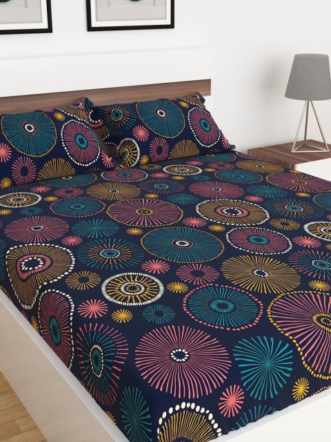 Home Centre Navy Blue & MultiColour Printed 104 TC Queen Bedsheet with 2 Pillow Cover Set
Home Centre Navy Blue & MultiColour Printed 104 TC Queen Bedsheet with 2 Pillow Cover Set