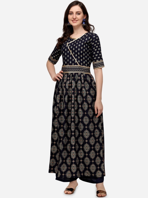 SAADHVI Women Navy Blue & Gold-Coloured Ethnic Motifs Foil Printed Gotta Patti Kurta
SAADHVI Women Navy Blue & Gold-Coloured Ethnic Motifs Foil Printed Gotta Patti Kurta