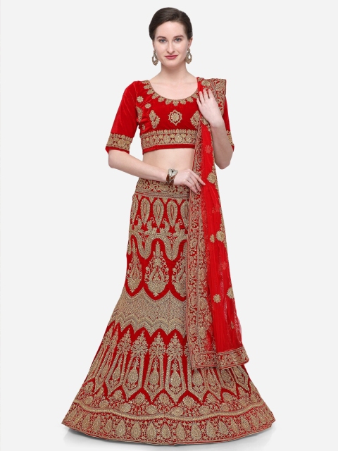 V SALES Red & Gold-Toned Embroidered Semi-Stitched Lehenga & Unstitched Choli With Dupatta
V SALES Red & Gold-Toned Embroidered Semi-Stitched Lehenga & Unstitched Choli With Dupatta