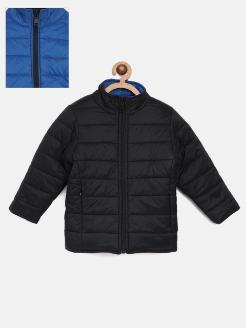 Okane Boys Black & Blue Solid Reversible Padded Jacket