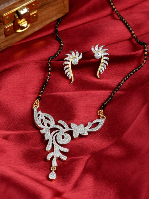 Silvermerc Designs Gold-Plated Black & White AD-Studded & Beaded Mangalsutra With Earrings
Silvermerc Designs Gold-Plated Black & White AD-Studded & Beaded Mangalsutra With Earrings