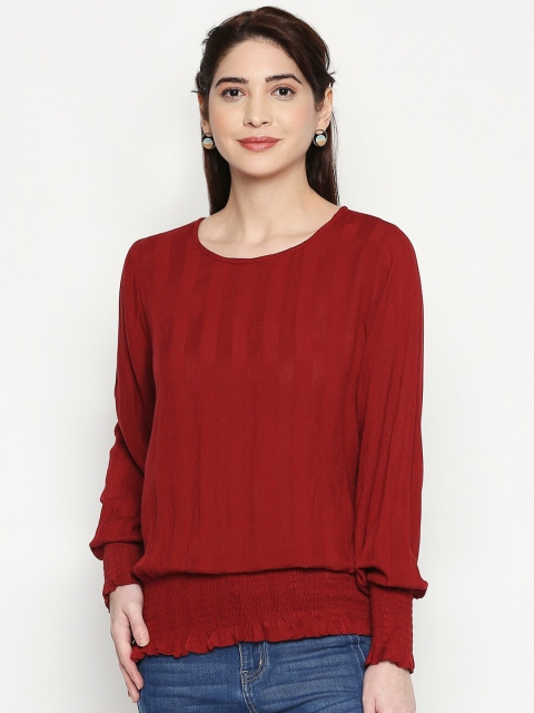 People Red Self-Striped Blouson Top