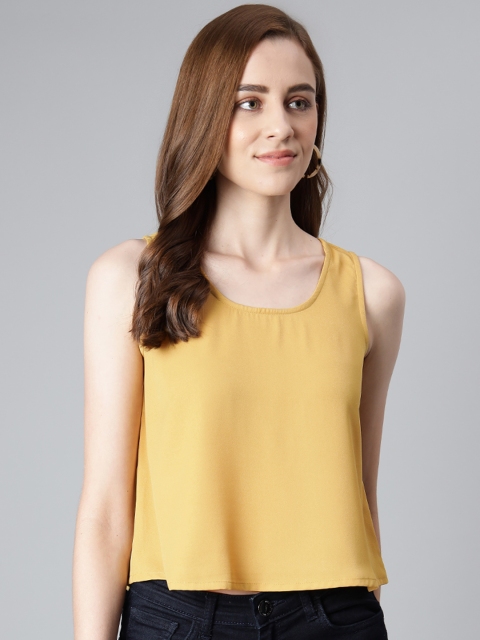 Provogue Mustard Yellow Solid Regular Top