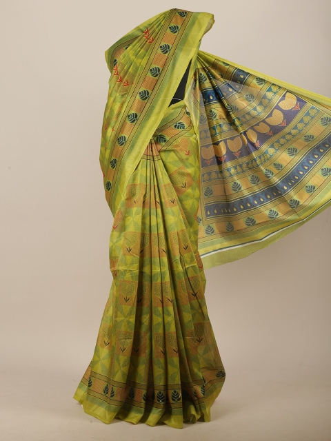 Pothys Green & Blue Floral Printed Saree
