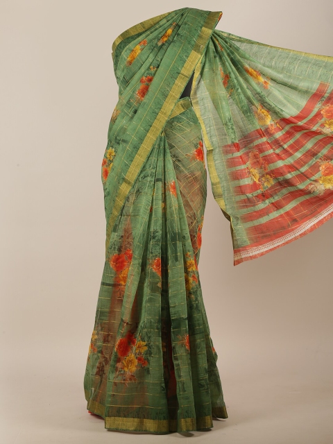 Pothys Green & Red Floral Saree