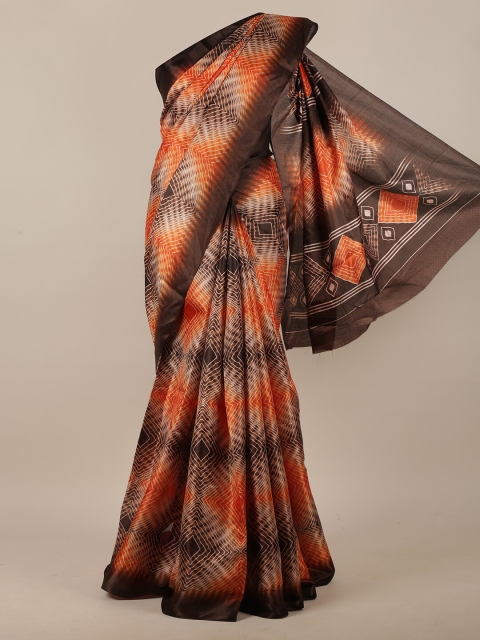 Pothys Brown & White Cotton Blend Saree