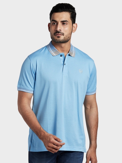 ColorPlus Men Blue Polo Collar Extended Sleeves T-shirt