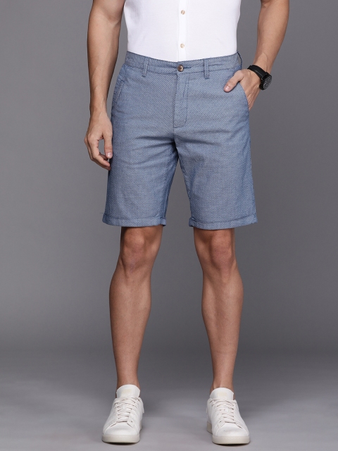 Louis Philippe Sport Men Blue Self-Design Slim Fit Regular Shorts