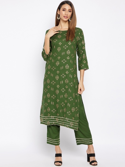 Prakhya Women Green & Gold Coloured Ethnic Motifs Printed Gotta Patti Kurta with Palazzos
Prakhya Women Green & Gold Coloured Ethnic Motifs Printed Gotta Patti Kurta with Palazzos