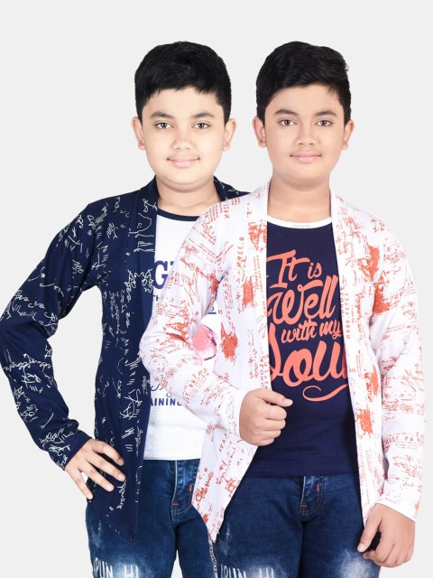 Fabshio Boys Pack Of 2 Orange & Blue Typography Printed T-Shirt With Attached Shrug
Fabshio Boys Pack Of 2 Orange & Blue Typography Printed T-Shirt With Attached Shrug