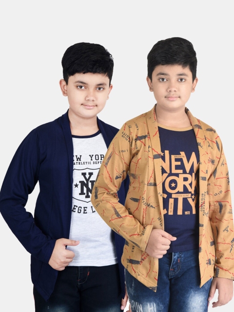 Fabshio Boys Pack of 2 Typography Printed T-shirt, Brown