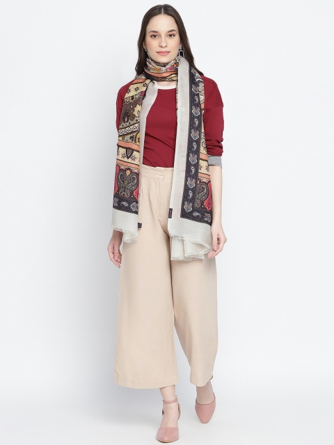 SHINGORA Women Grey & Red Ethnic Motifs Printed Stole