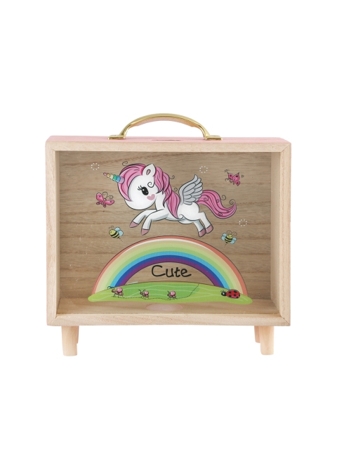 Bigsmall Unisex Wooden Unicorn Money Bank, Pink