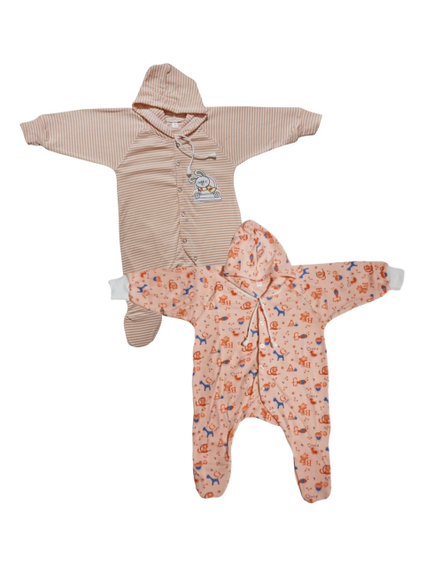 PINKBUNNY Peach Pack of 2 Printed Sleepsuit