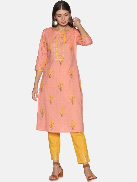 Palakh Cotton Peach-Coloured Printed Regular Gotta Patti Pure Cotton Kurta with Trousers
Palakh Cotton Peach-Coloured Printed Regular Gotta Patti Pure Cotton Kurta with Trousers