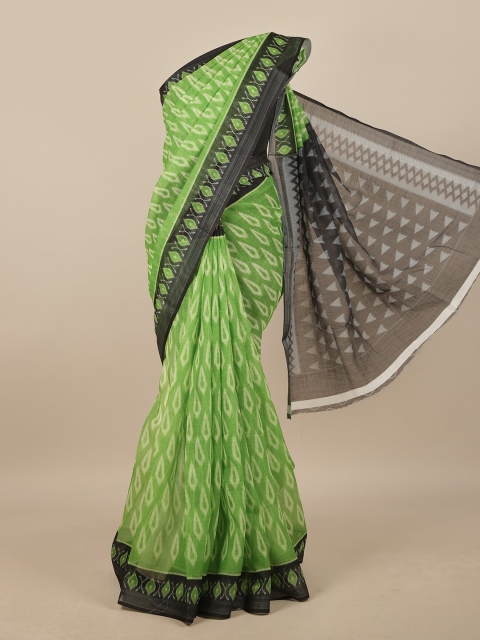 Pothys Green & Black Geometric Printed Saree