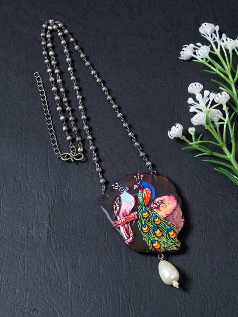 Golden Peacock Women Multicolor & Silver-Tone Oxidised Hand Painted Pendant Necklace
Golden Peacock Women Multicolor & Silver-Tone Oxidised Hand Painted Pendant Necklace