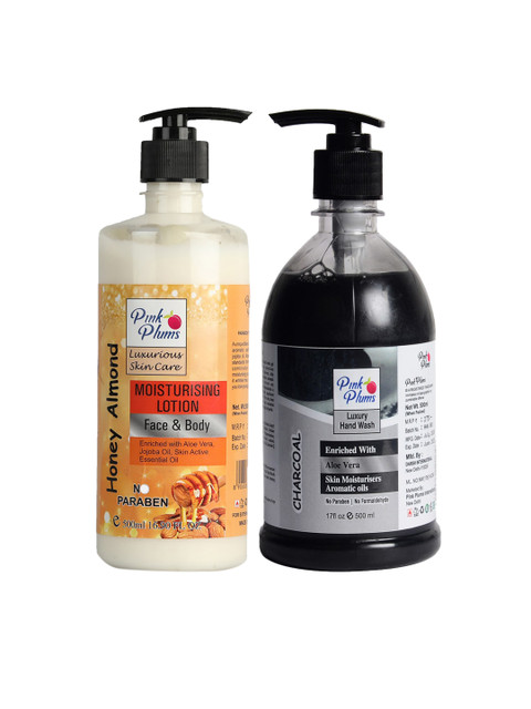 Pink Plums Pack of 2 Honey Almond Moisturizing Lotion & Charcoal Hand Wash, Multi
Pink Plums Pack of 2 Honey Almond Moisturizing Lotion & Charcoal Hand Wash, Multi