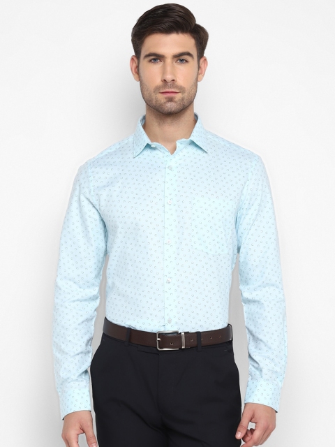 Turtle Men Blue Slim Fit Opaque Printed Formal Shirt