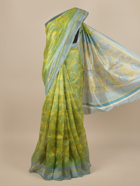Pothys Green & Blue Floral Saree