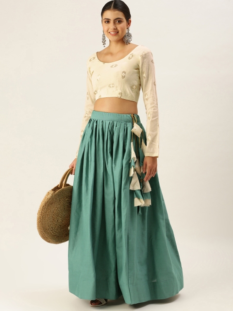LOOKNBOOK ART Women Teal Green & Off White Semi-Stitched Lehenga & Unstitched Blouse
LOOKNBOOK ART Women Teal Green & Off White Semi-Stitched Lehenga & Unstitched Blouse