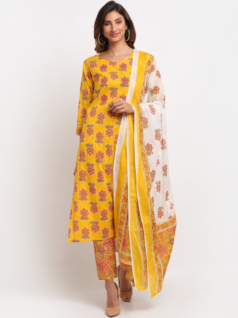 ANAISA Women Mustard Yellow Floral Printed Regular Pure Cotton Kurta with Trousers & With Dupatta
ANAISA Women Mustard Yellow Floral Printed Regular Pure Cotton Kurta with Trousers & With Dupatta