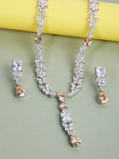 GloBox By ZeroKaata Rhodium-Plated Silver-Toned & White AD-Studded Handcrafted Jewellery Set
GloBox By ZeroKaata Rhodium-Plated Silver-Toned & White AD-Studded Handcrafted Jewellery Set