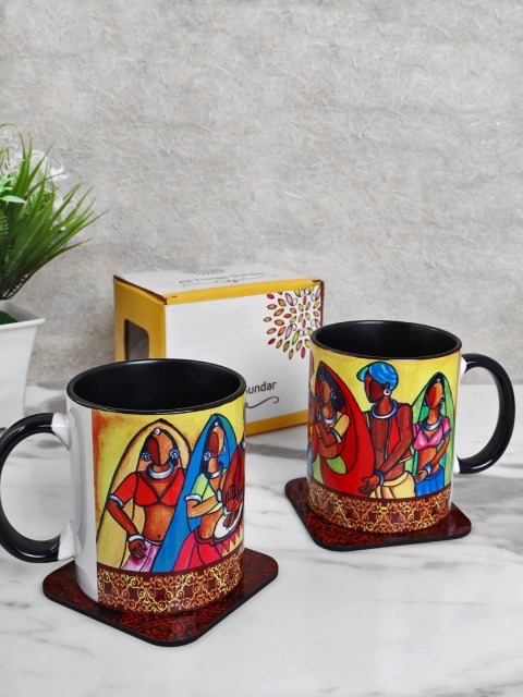 All Things Sundar Pack Of 2 Multicolor Printed Ceramic Mugs, Red