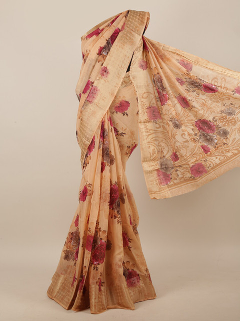 Pothys Peach-Coloured & Red Cotton Blend Floral Printed Saree 
Pothys Peach-Coloured & Red Cotton Blend Floral Printed Saree