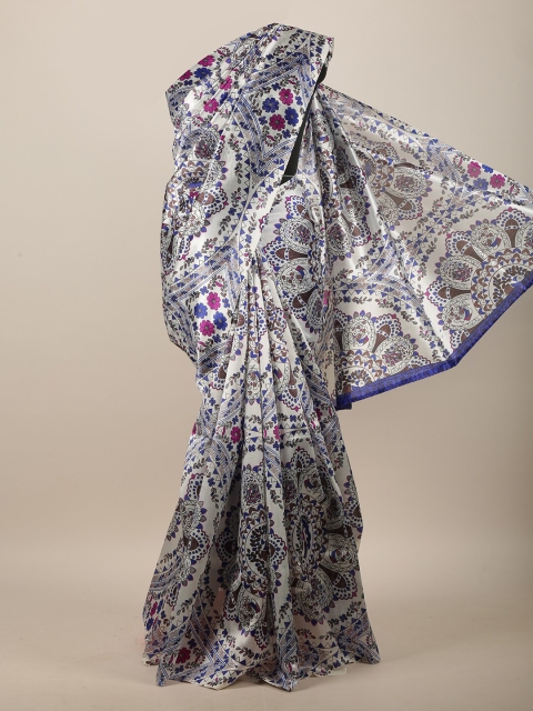 Pothys White & Blue Floral Saree