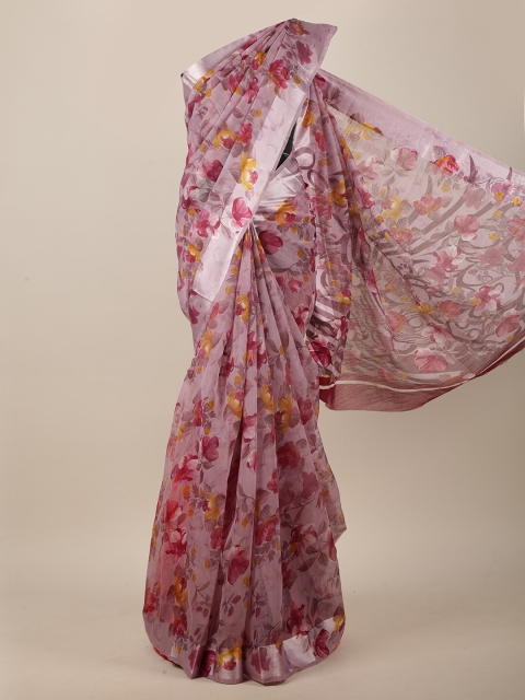 Pothys Lavender & Yellow Floral Saree
