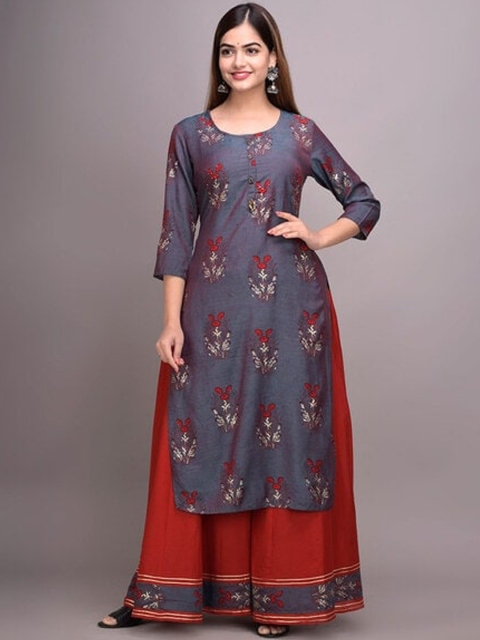 DIVYANK Women Grey & Red Floral Embroidered Regular Thread Work Kurta with Palazzos
DIVYANK Women Grey & Red Floral Embroidered Regular Thread Work Kurta with Palazzos